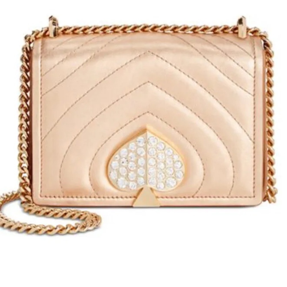 Kate Spade Amelia Jeweled Spade Rose Gold Leather Convertible Flap Shoulder Bag